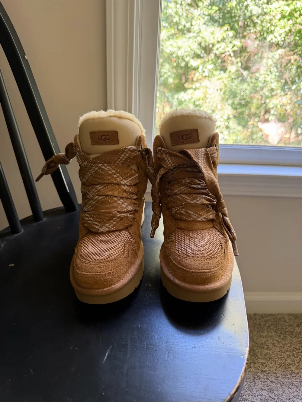 UGG Chestnut Lace-Up Shearling Trim Winter Boots